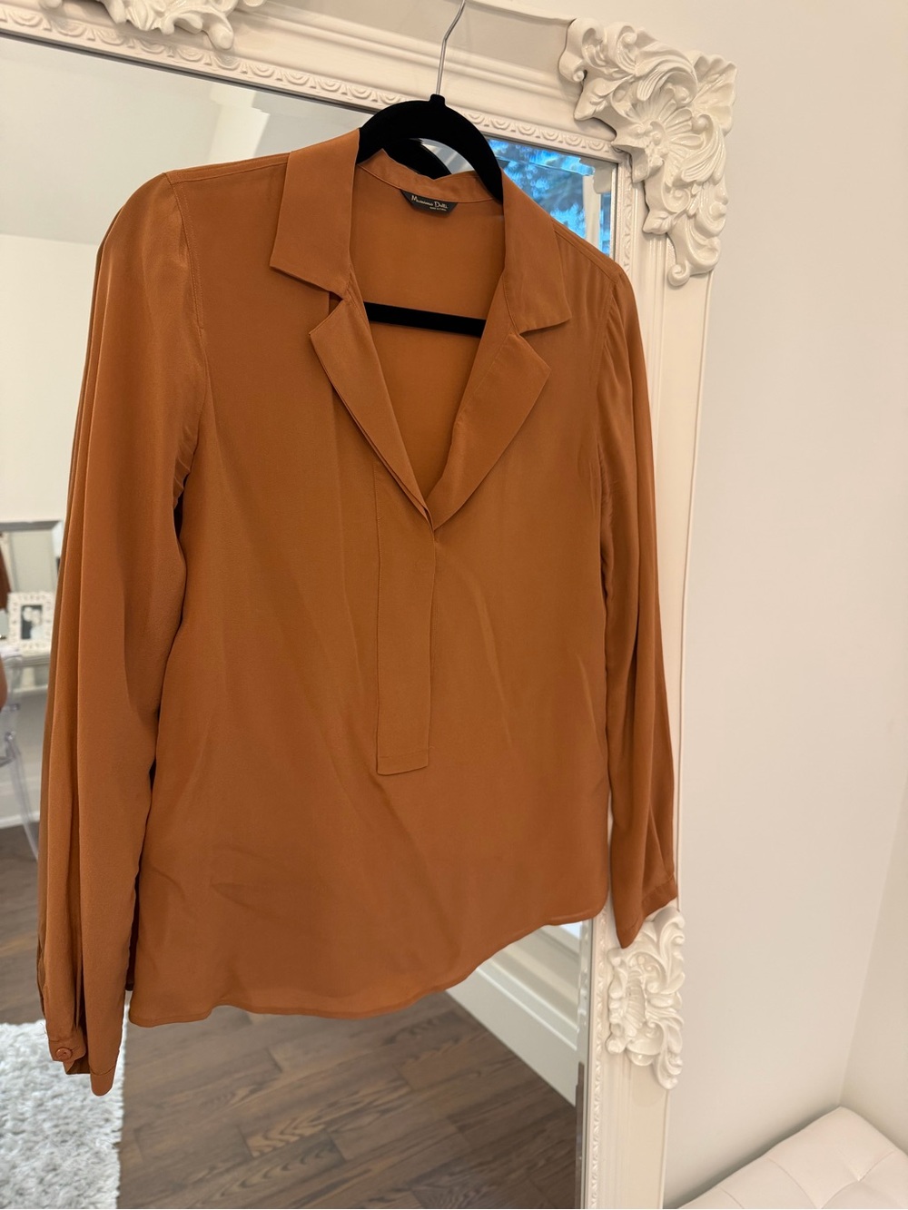 Massimo Dutti Rust Brown V-Neck Blouse